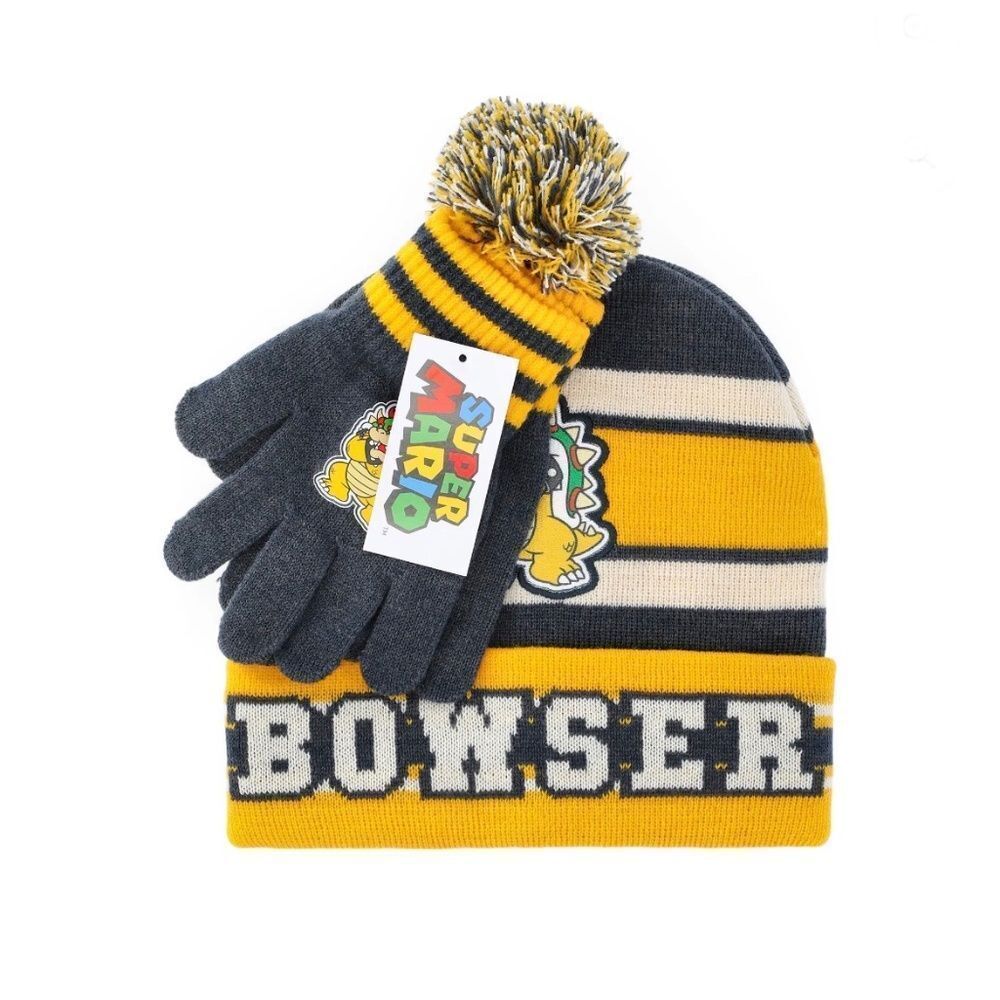Boys Super Mario Bowser Beanie Hat and Gloves 2-Piece Set